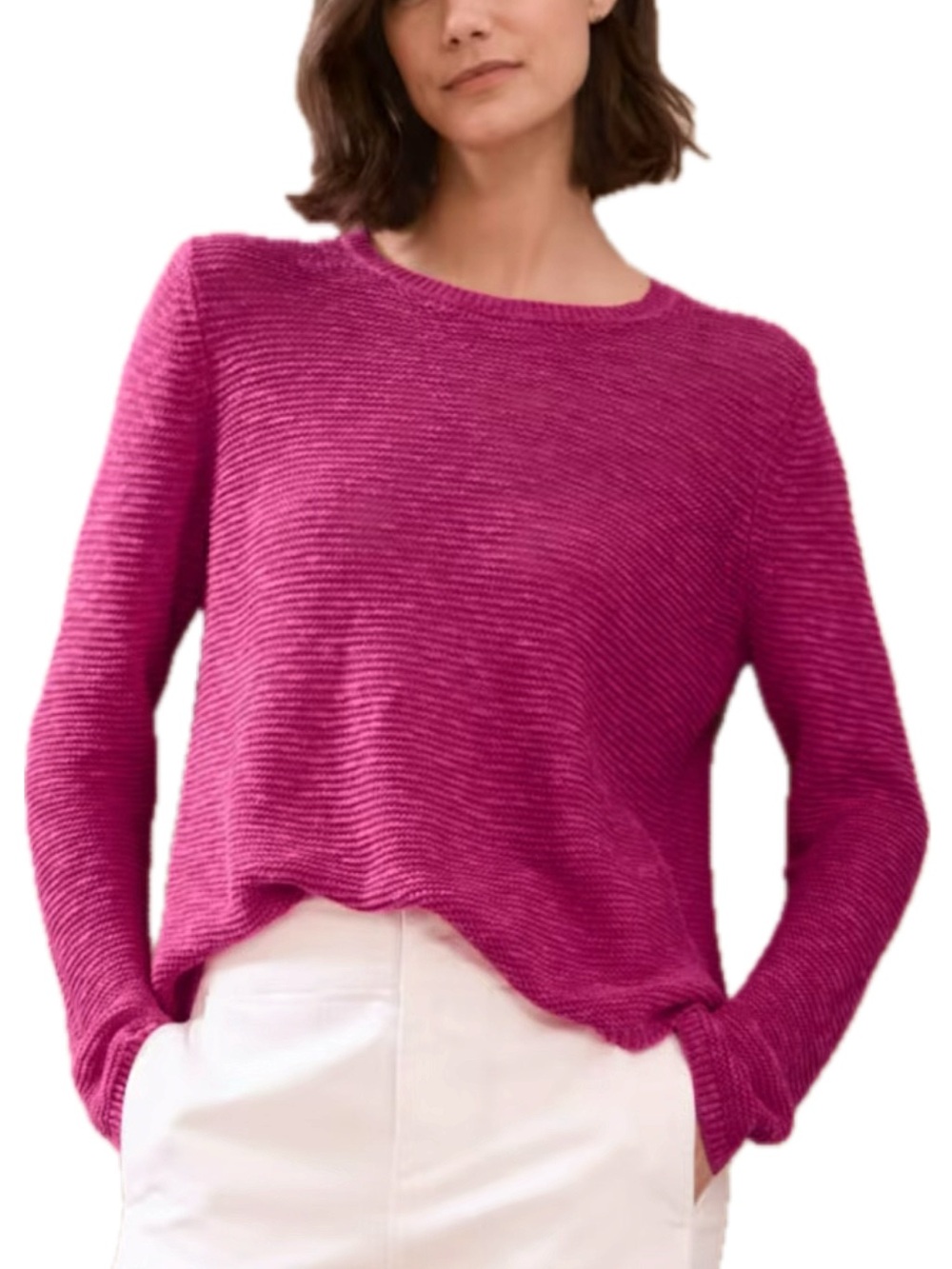 Eileen Fisher Organic Linen Cotton Slub Ribbed Crewneck Sweater Size XL Magenta